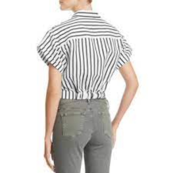 T Alexander Wang Striped Twist Front Crop Shirt 0 - Picture 3 of 6